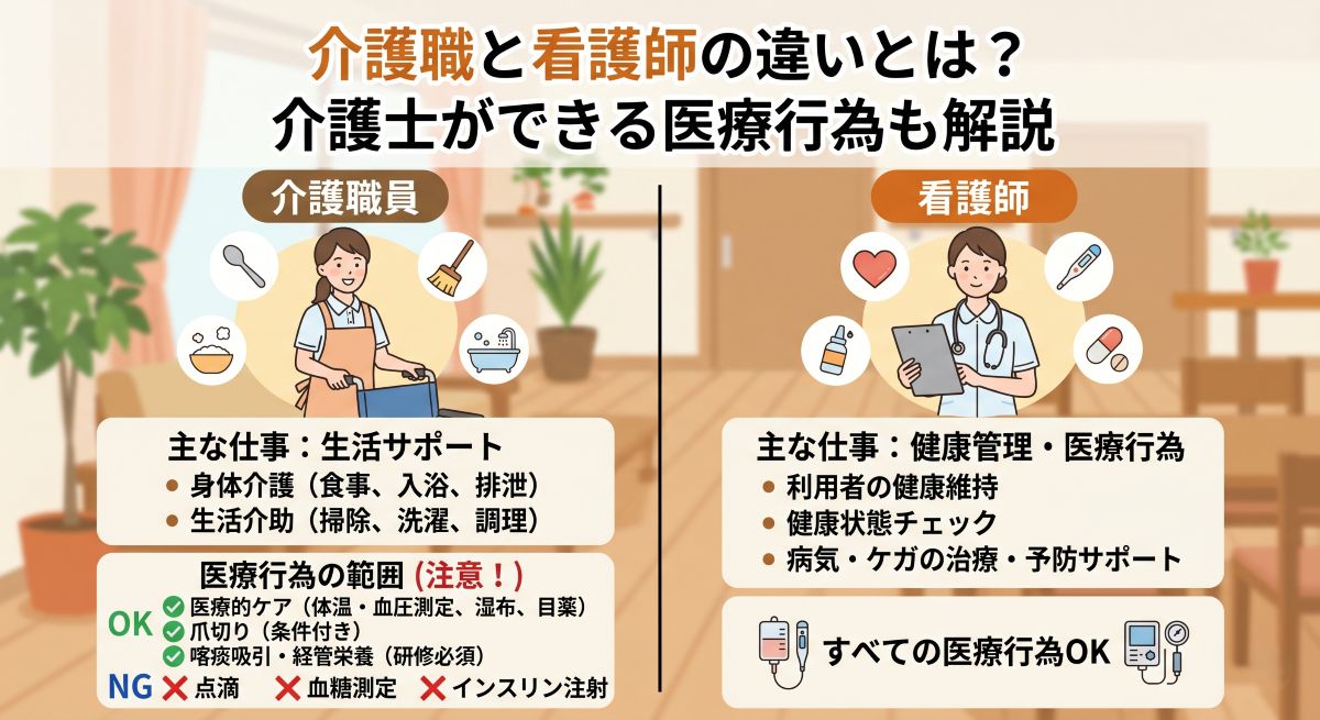 介護士と看護師ができる医療行為の違い